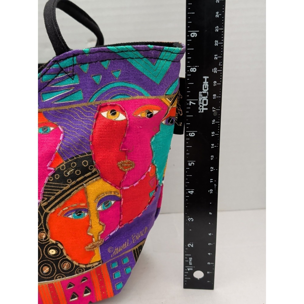 Laurel Burch Woman Spirit Small Colorful Tote Bag Beaded OpArt Abstract Geometri - Picture 7 of 11